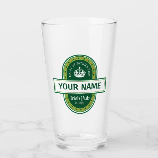 Happy St. Patrick's Day Personalized Beer Glass Glas (Voorkant)