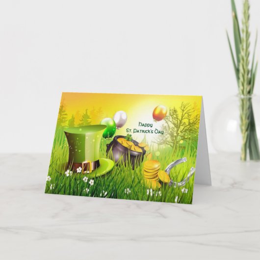 Happy St. Patrick's Day Pet en pot met goud Kaart (Voorkant)