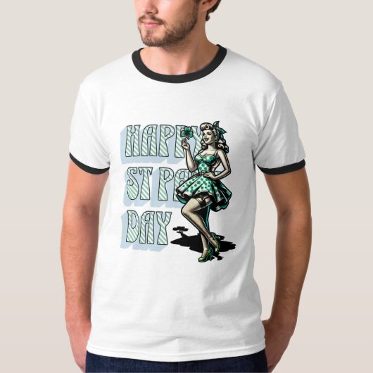 Happy St Patrick's Day Pinup Meisje met Shamrock T-shirt (Voorkant)