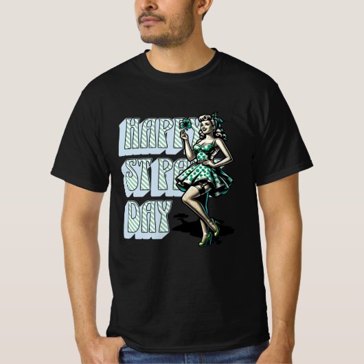 Happy St Patrick's Day Pinup Meisje met Shamrock T-shirt (Voorkant)