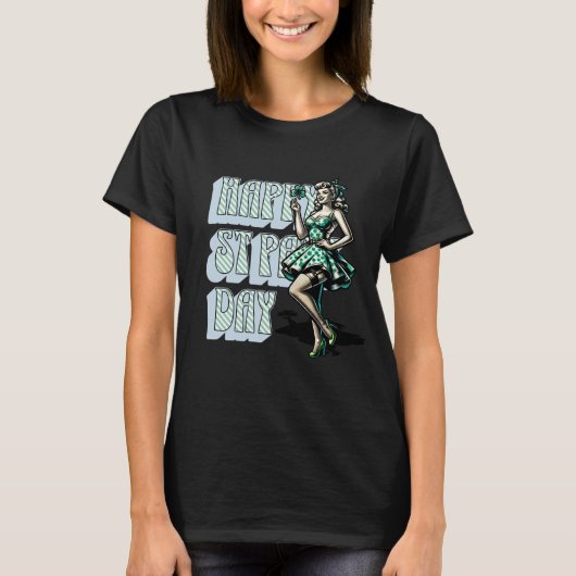 Happy St Patrick's Day Pinup Meisje met Shamrock T-shirt (Voorkant)