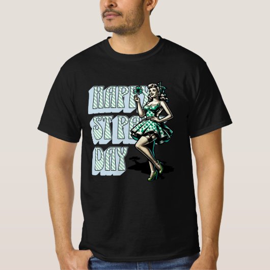 Happy St Patrick's Day Pinup Meisje met Shamrock T-shirt (Voorkant)
