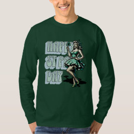 Happy St Patrick's Day Pinup Meisje met Shamrock T-shirt