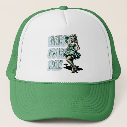 Happy St Patrick's Day Pinup Meisje met Shamrock Trucker Pet (Voorkant)