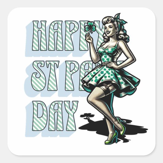 Happy St Patrick's Day Pinup Meisje met Shamrock Vierkante Sticker (Voorkant)