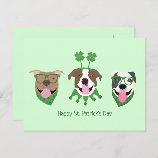 Happy St Patricks Day Pit Bull Dogs Briefkaart (Voorkant / Achterkant)