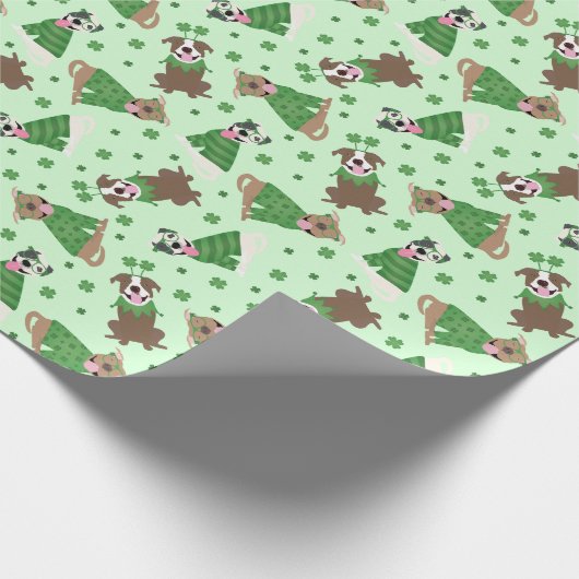 Happy St Patricks Day Pit Bull Dogs Cadeaupapier (Hoek)