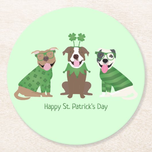 Happy St Patricks Day Pit Bull Dogs Ronde Kartonnen Onderzetter (Voorkant)