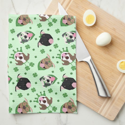 Happy St Patricks Day Pit Bull Dogs Theedoek (Quarter Fold)