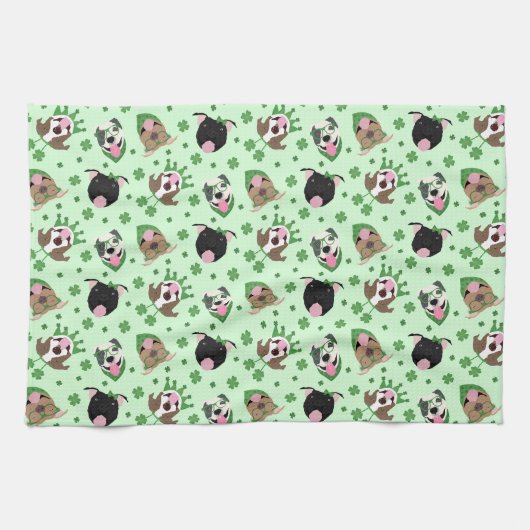 Happy St Patricks Day Pit Bull Dogs Theedoek (Horizontaal)