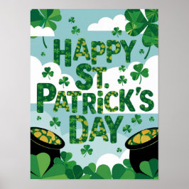 Happy St. Patrick's Day Poster Shamrocks Gold