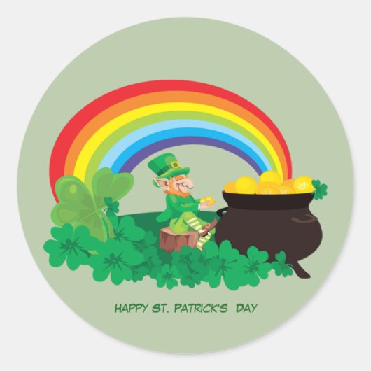 Happy St. Patrick's Day Pot of Gold en Rainbow Ronde Sticker (Voorkant)