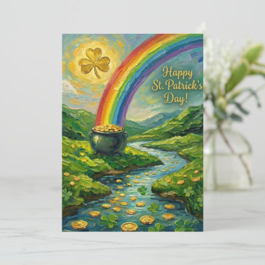 Happy St. Patrick's Day Pot of Gold Rainbow Feestdagenkaart (Staand voorkant)