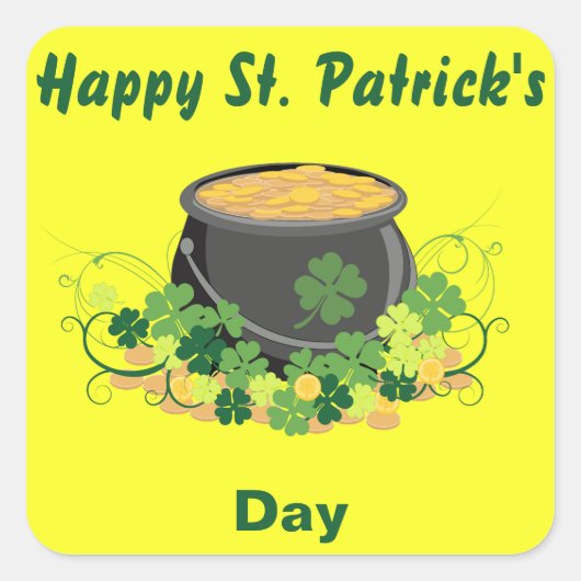 Happy St. Patrick's Day Pot of Gold Vierkante Sticker (Voorkant)