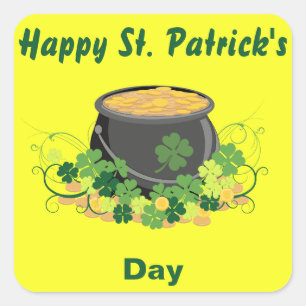 Happy St. Patrick's Day Pot of Gold Vierkante Sticker