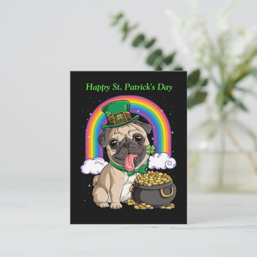 Happy St. Patrick's Day Pug briefkaart (Staand voorkant)