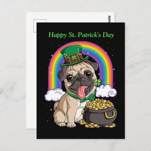 Happy St. Patrick's Day Pug briefkaart (Voorkant / Achterkant)