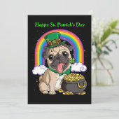 Happy St. Patrick's Day Pug dog-uitnodiging Kaart (Staand voorkant)