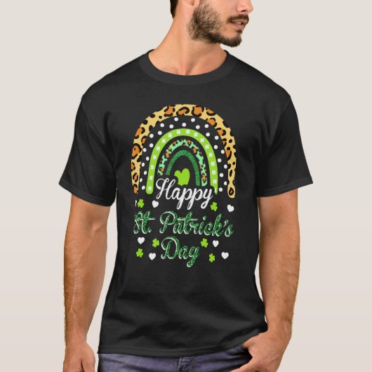 Happy St Patrick's Day Rainbow Leopard Print Shamr T-shirt (Voorkant)