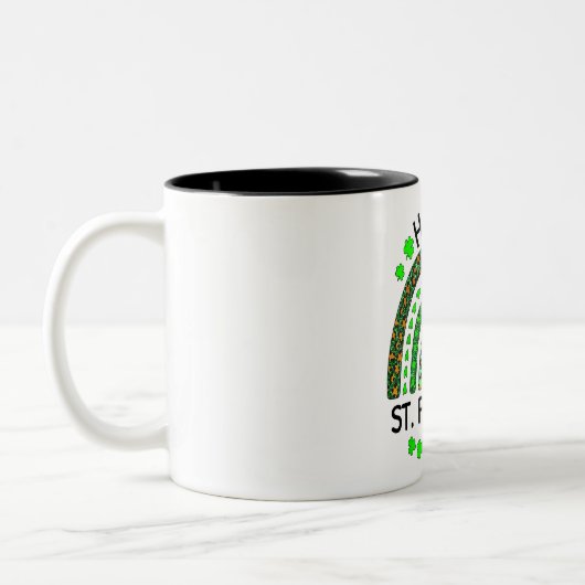 Happy St Patrick's Day Rainbow Leopard Print Shamr Tweekleurige Koffiemok (Links)