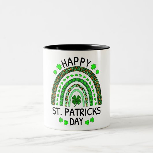Happy St Patrick's Day Rainbow Leopard Print Shamr Tweekleurige Koffiemok (Center)