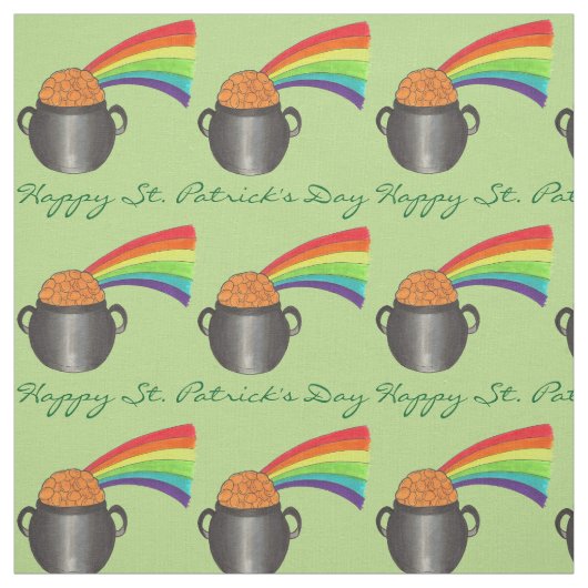 Happy St. Patrick's Day Rainbow Pot of Gold Green Stof (Swatch)