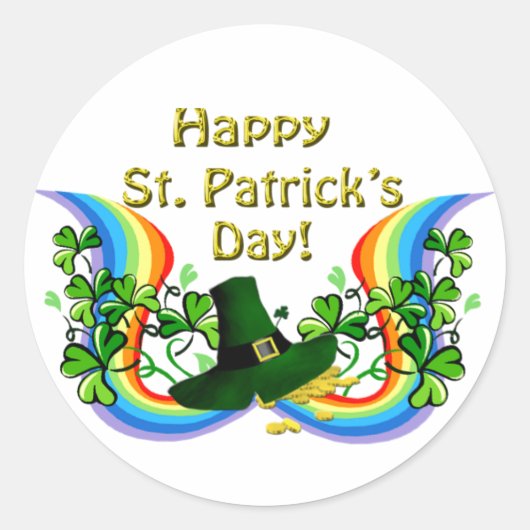 Happy St. Patrick's Day Rainbow Shamrocks Clovers Ronde Sticker (Voorkant)