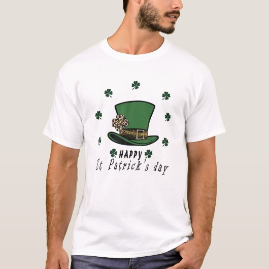Happy St. Patrick's Day Retro Green Leopard Shamro T-shirt (Voorkant)