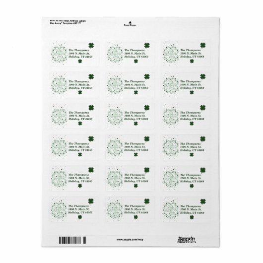 Happy St. Patrick's Day Return Mailing Labels (Full Sheet)