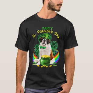 Happy St Patricks Day Saint Bernard Leprechaun Pet T-shirt