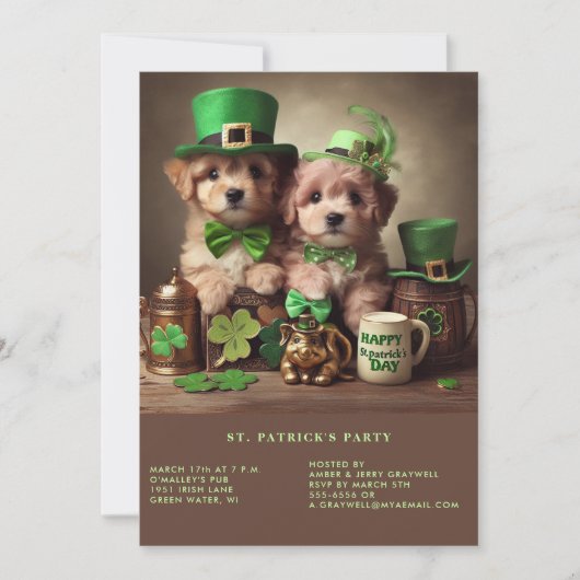 Happy St Patrick's Day Schattige Puppies Groene Pe Kaart (Voorkant)
