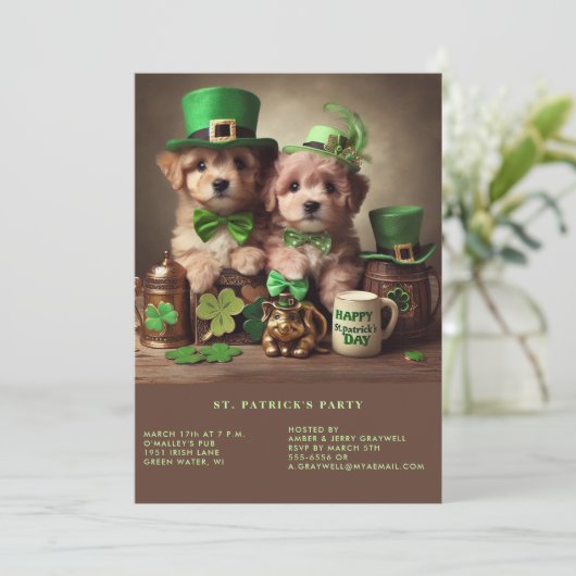 Happy St Patrick's Day Schattige Puppies Groene Pe Kaart (Staand voorkant)