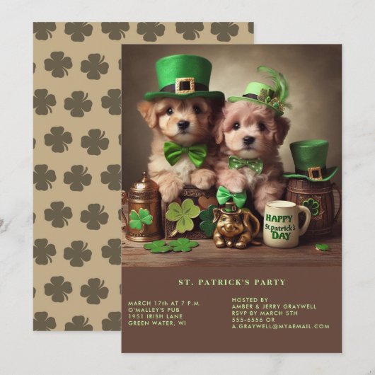 Happy St Patrick's Day Schattige Puppies Groene Pe Kaart (Voorkant / Achterkant)