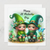 Happy St Patrick's Day Schattigee Baby Gnomen Feestdagenkaart (Voorkant / Achterkant)