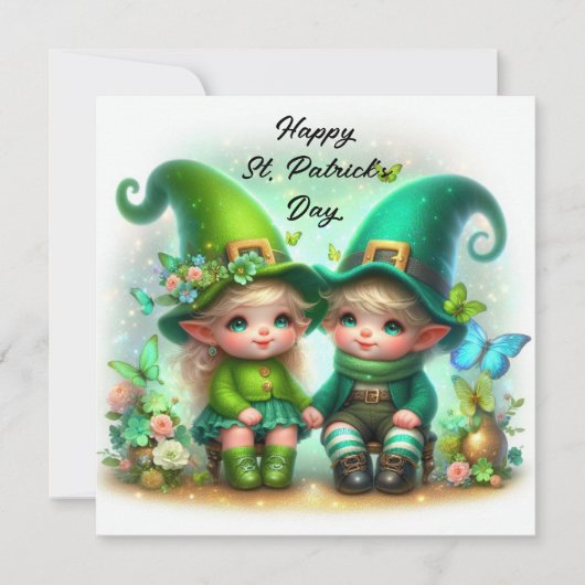 Happy St Patrick's Day Schattigee Baby Gnomen Feestdagenkaart (Voorkant)