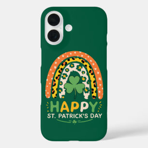 Happy St Patrick's Day Schattigee regenboog luipaa iPhone 16 Hoesje