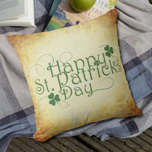 Happy St Patrick's Day Script Mottled Cream Brown Kussen