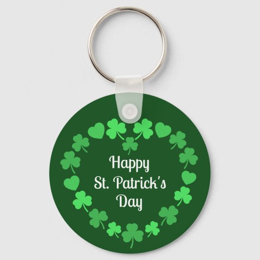 Happy St. Patrick's Day Shamrock and Heart Wreath Sleutelhanger (Voorkant)
