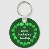 Happy St. Patrick's Day Shamrock and Heart Wreath Sleutelhanger (Achterkant)