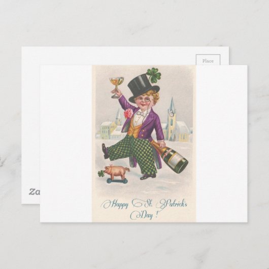 Happy St Patricks Day Shamrock Champagne Briefkaart (Voorkant / Achterkant)