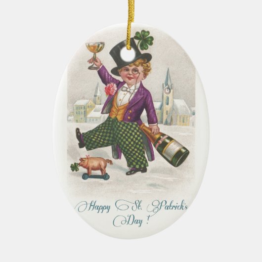  Happy St Patricks Day Shamrock Champagne Keramisch Ornament (Voorkant)