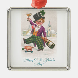  Happy St Patricks Day Shamrock Champagne Metalen Ornament