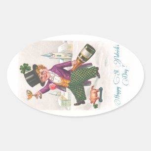  Happy St Patricks Day Shamrock Champagne Ovale Sticker