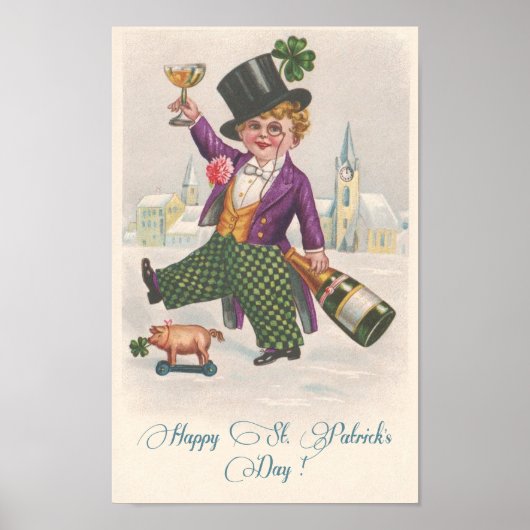 Happy St Patricks Day Shamrock Champagne Poster (Voorkant)