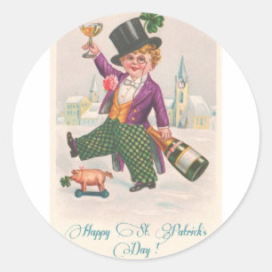  Happy St Patricks Day Shamrock Champagne Ronde Sticker