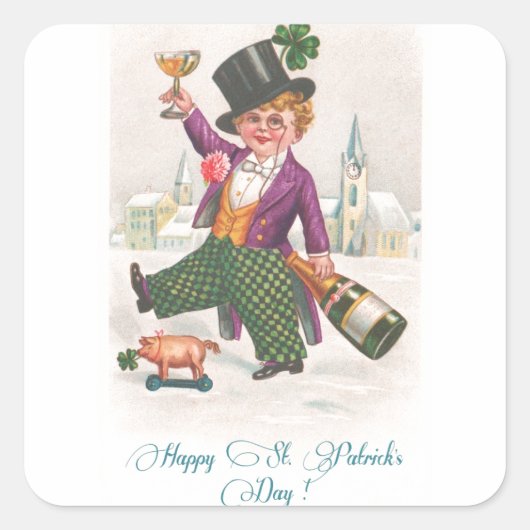  Happy St Patricks Day Shamrock Champagne Vierkante Sticker (Voorkant)