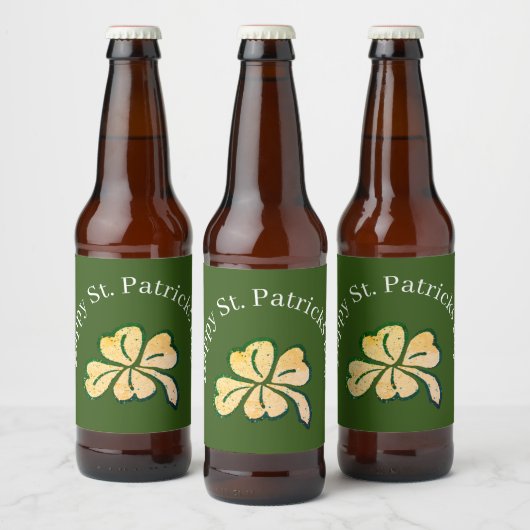 Happy St. Patrick's Day Shamrock Clover Bier Etiket (Flessen)