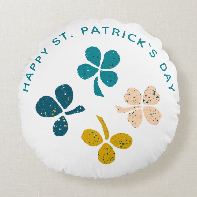 Happy St. Patrick's Day Shamrock Clover Rond Kussen (Voorkant)