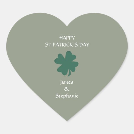Happy St Patrick's Day Shamrock Custom Sage Green Hart Sticker (Voorkant)