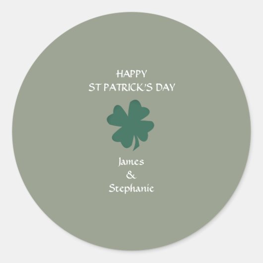 Happy St Patrick's Day Shamrock Custom Sage Green Ronde Sticker (Voorkant)